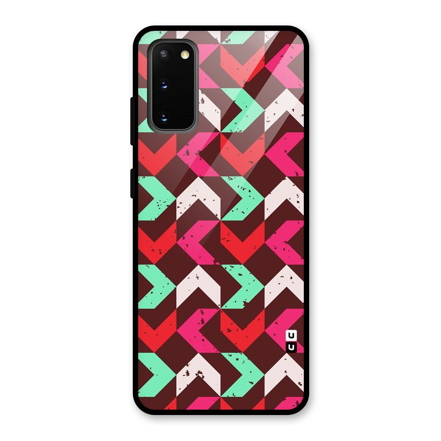 Retro Red Pink Pattern Glass Back Case for Galaxy S20