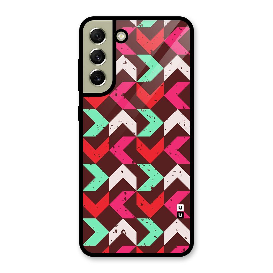 Retro Red Pink Pattern Glass Back Case for Galaxy S21 FE 5G