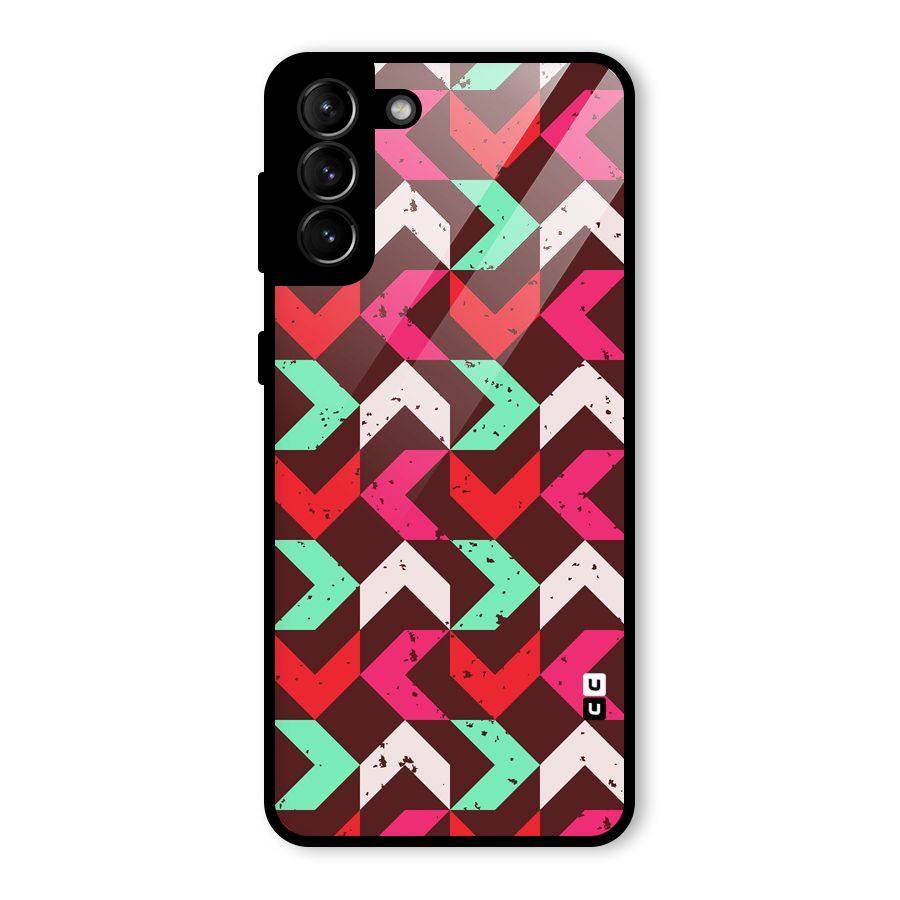 Retro Red Pink Pattern Glass Back Case for Galaxy S21 Plus
