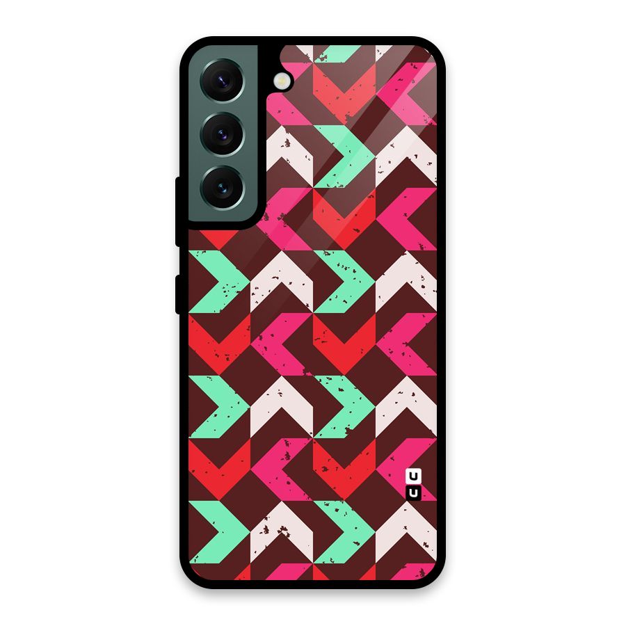 Retro Red Pink Pattern Glass Back Case for Galaxy S22 5G
