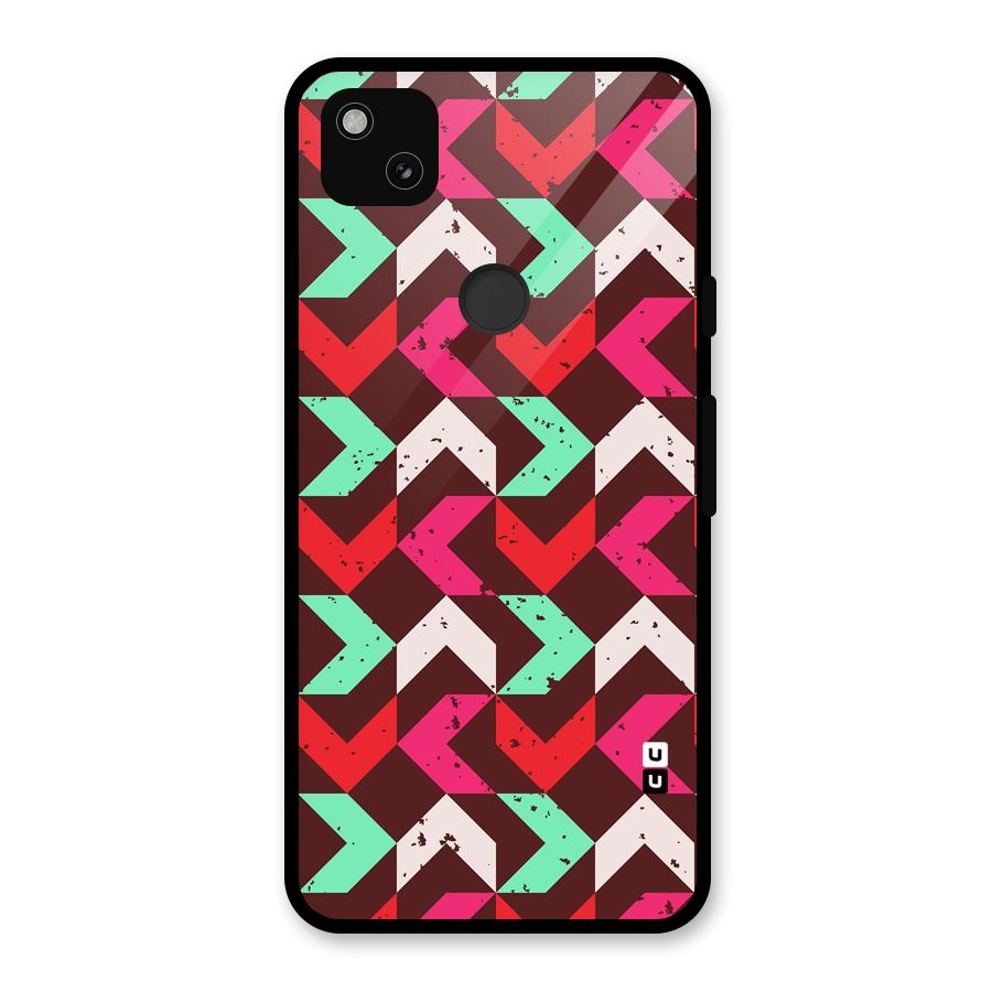 Retro Red Pink Pattern Glass Back Case for Google Pixel 4a