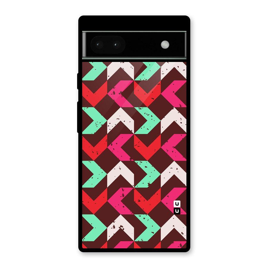 Retro Red Pink Pattern Glass Back Case for Google Pixel 6a