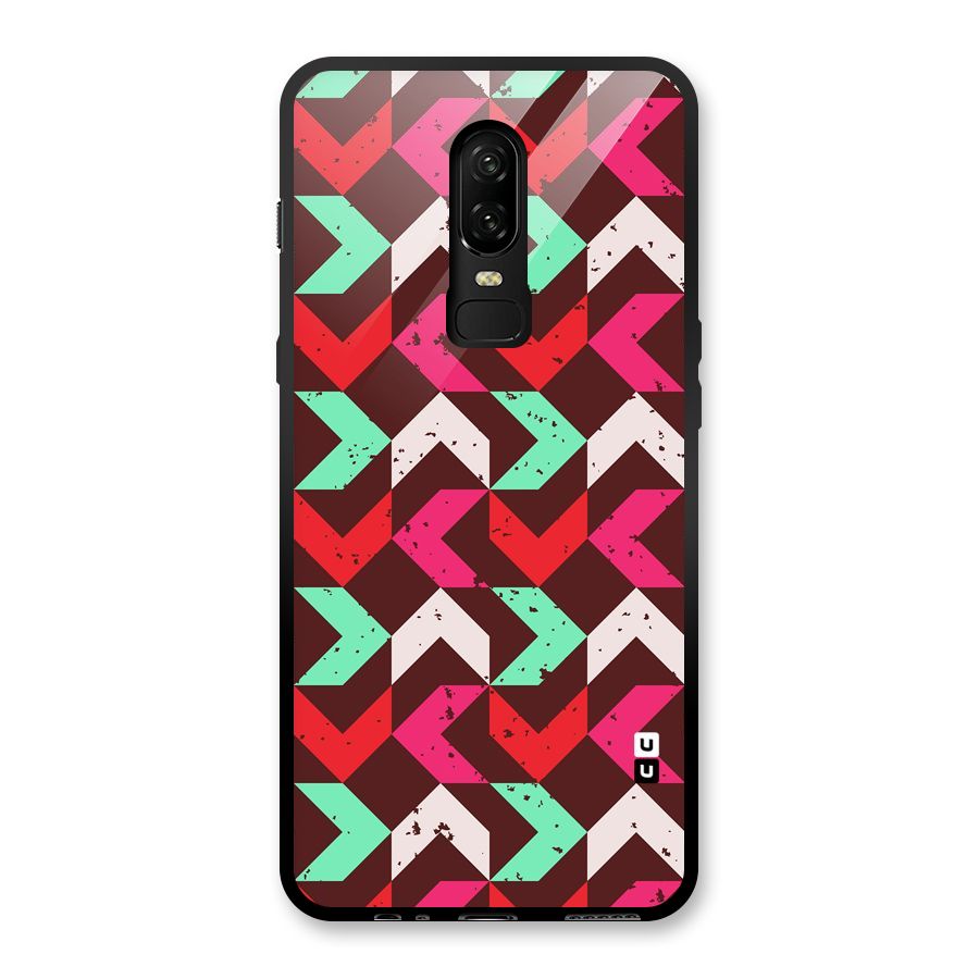 Retro Red Pink Pattern Glass Back Case for OnePlus 6