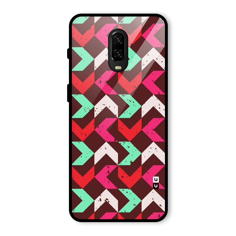 Retro Red Pink Pattern Glass Back Case for OnePlus 6T