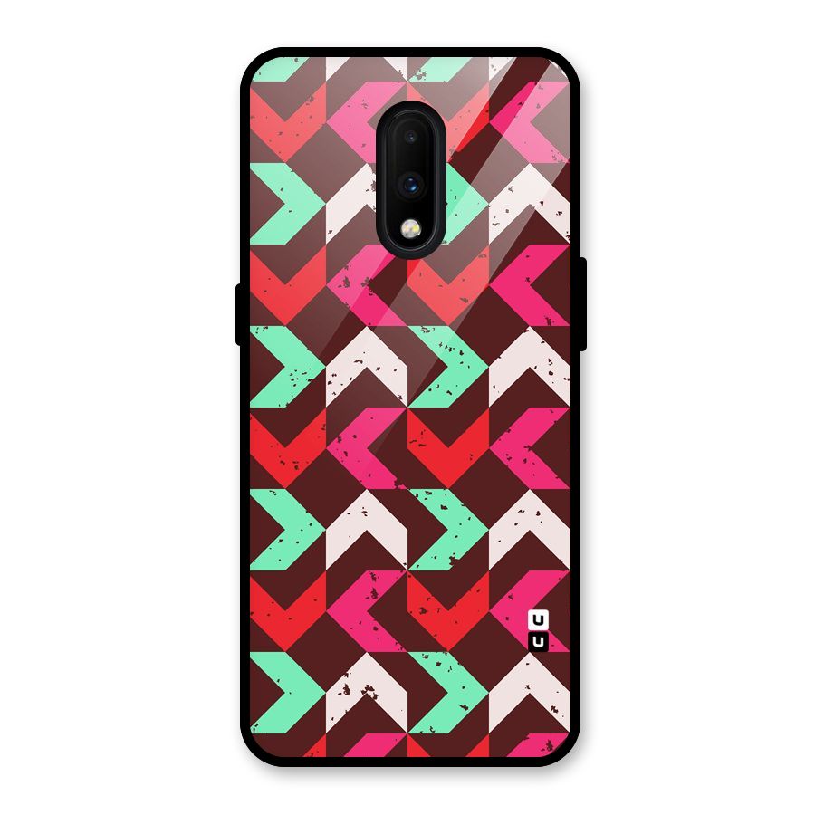 Retro Red Pink Pattern Glass Back Case for OnePlus 7