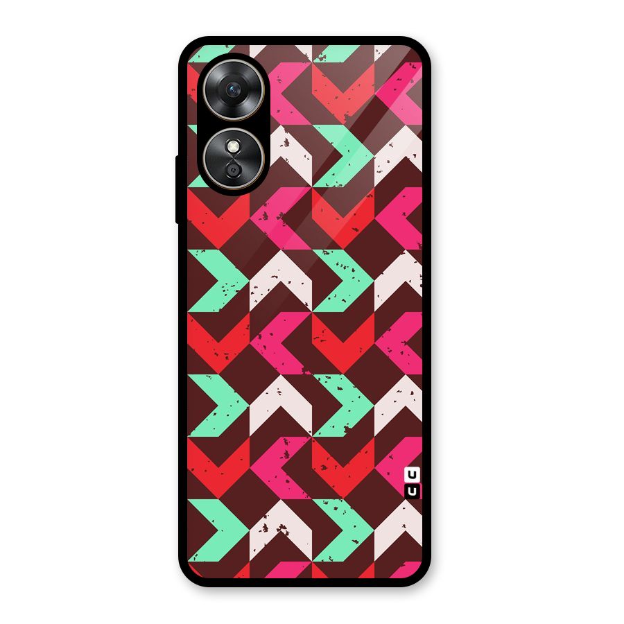 Retro Red Pink Pattern Glass Back Case for Oppo A17