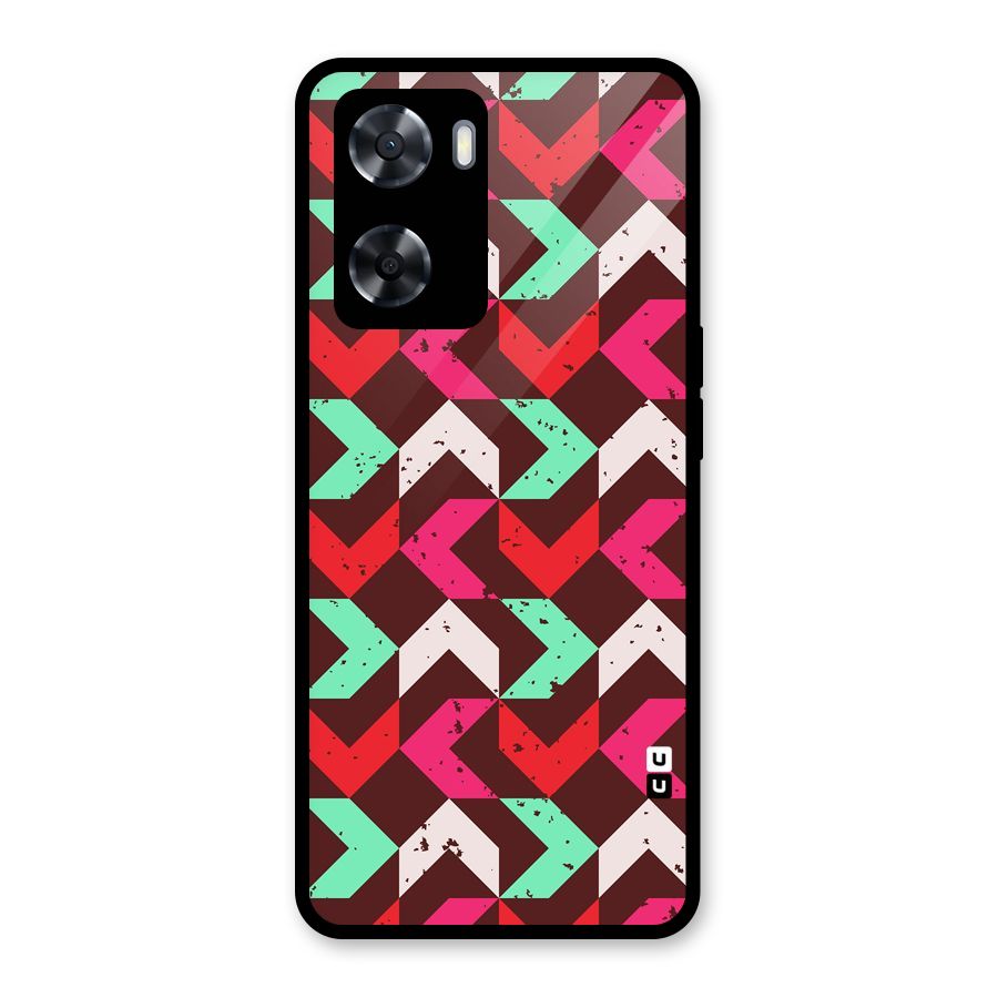 Retro Red Pink Pattern Glass Back Case for Oppo A57 2022