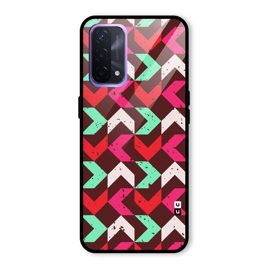 Retro Red Pink Pattern Glass Back Case for Oppo A74 5G