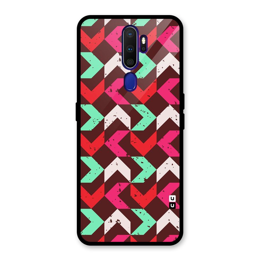 Retro Red Pink Pattern Glass Back Case for Oppo A9 (2020)