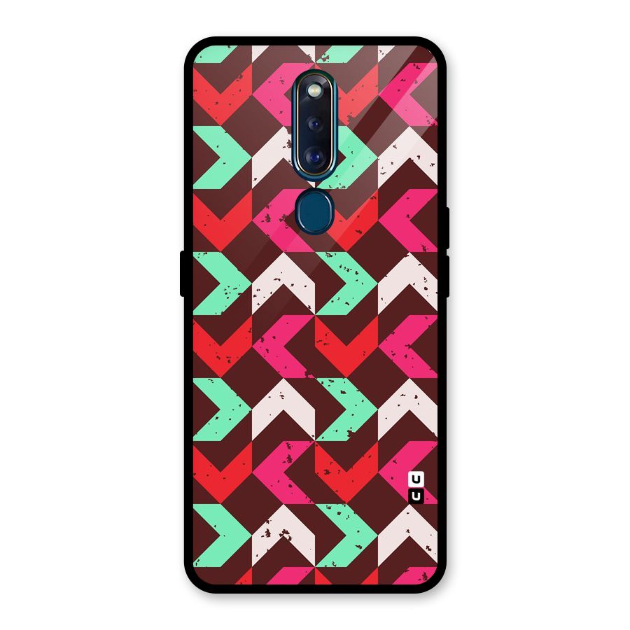 Retro Red Pink Pattern Glass Back Case for Oppo F11 Pro