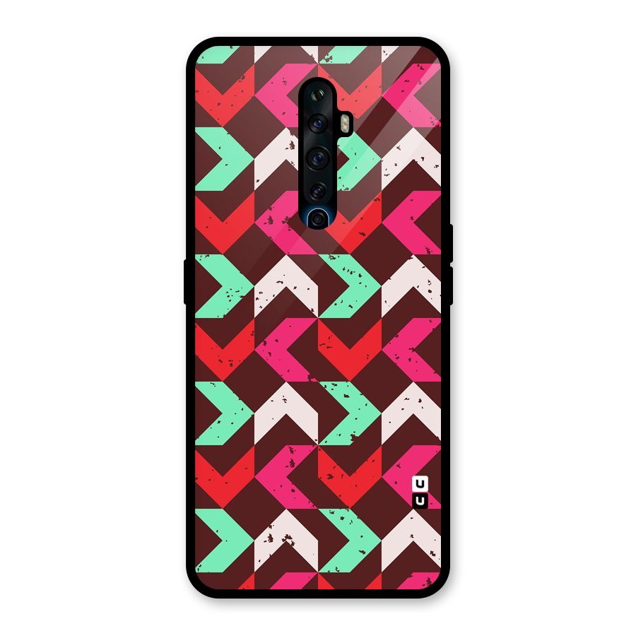 Retro Red Pink Pattern Glass Back Case for Oppo Reno2 Z