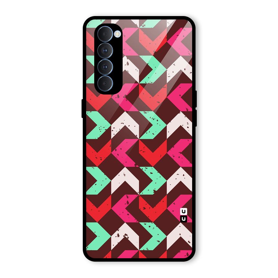 Retro Red Pink Pattern Glass Back Case for Oppo Reno4 Pro