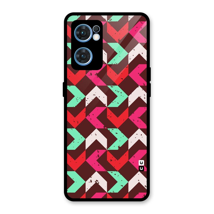 Retro Red Pink Pattern Glass Back Case for Oppo Reno7 5G