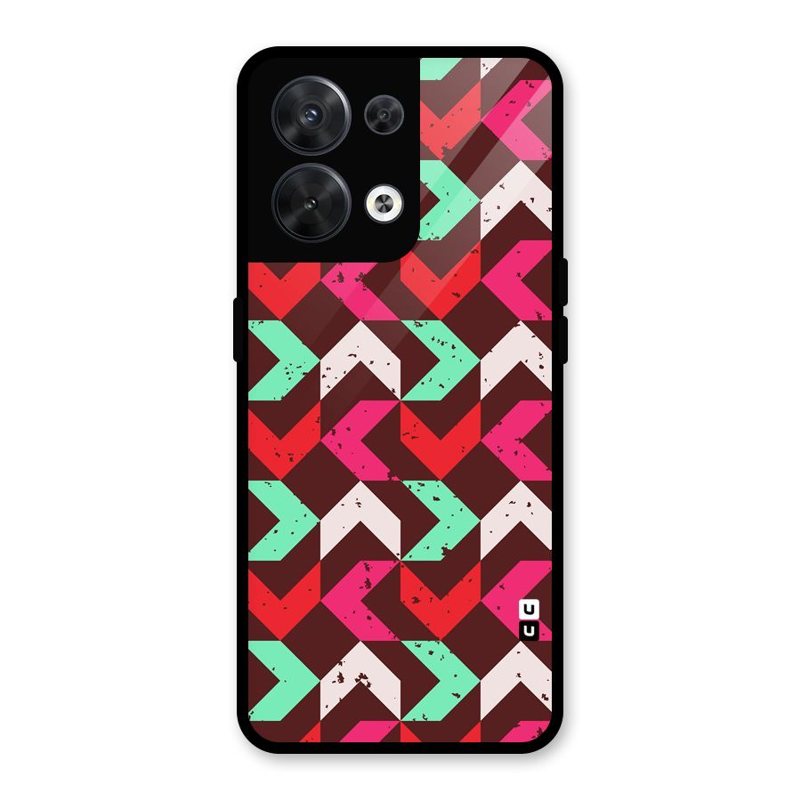 Retro Red Pink Pattern Glass Back Case for Oppo Reno8 5G