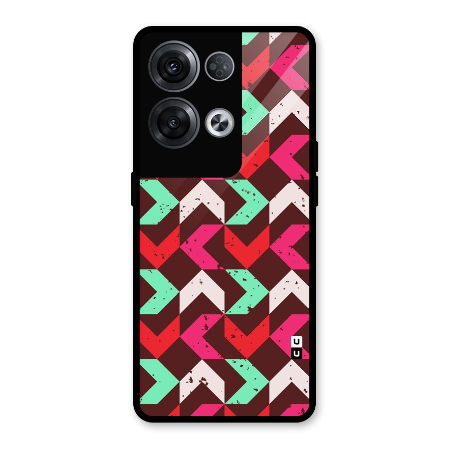Retro Red Pink Pattern Glass Back Case for Oppo Reno8 Pro 5G