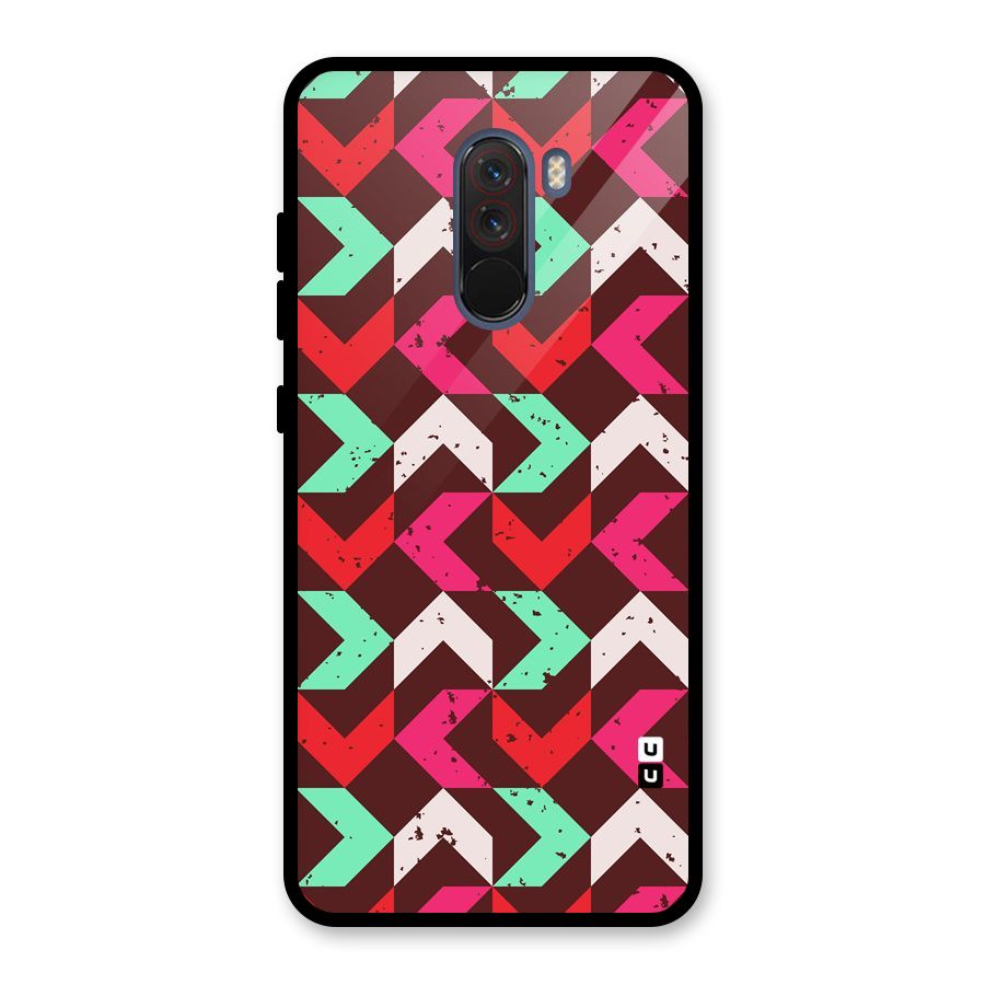 Retro Red Pink Pattern Glass Back Case for Poco F1