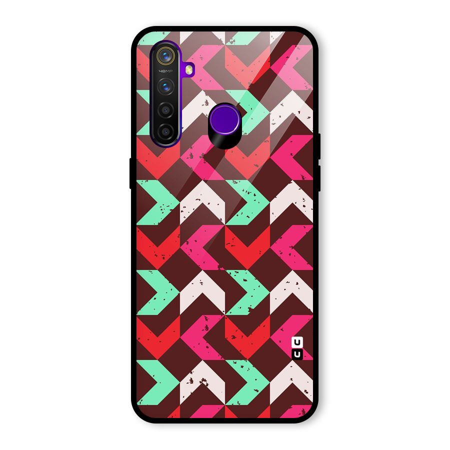 Retro Red Pink Pattern Glass Back Case for Realme 5 Pro