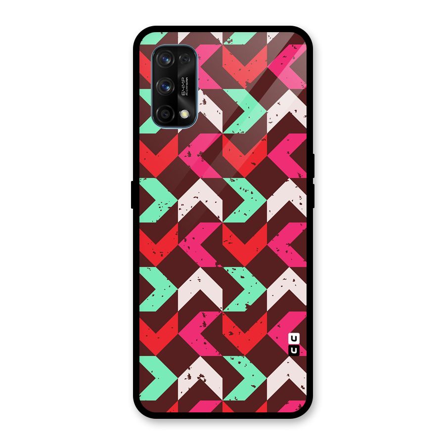 Retro Red Pink Pattern Glass Back Case for Realme 7 Pro