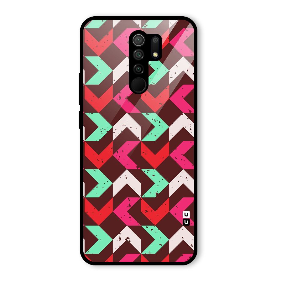 Retro Red Pink Pattern Glass Back Case for Redmi 9 Prime