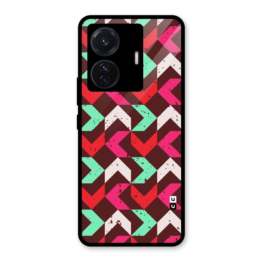 Retro Red Pink Pattern Glass Back Case for Vivo T1 Pro