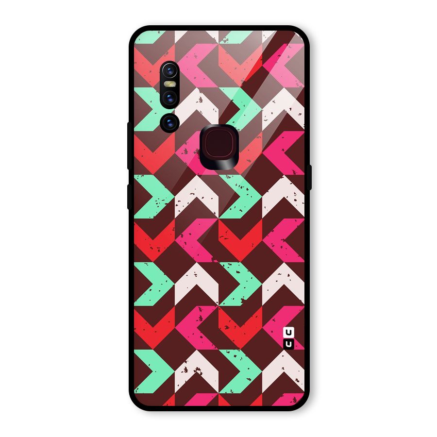 Retro Red Pink Pattern Glass Back Case for Vivo V15