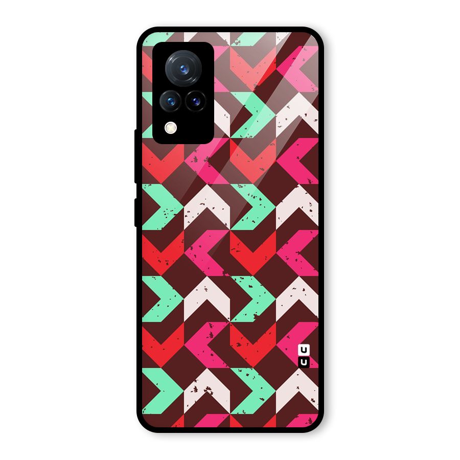 Retro Red Pink Pattern Glass Back Case for Vivo V21 5G