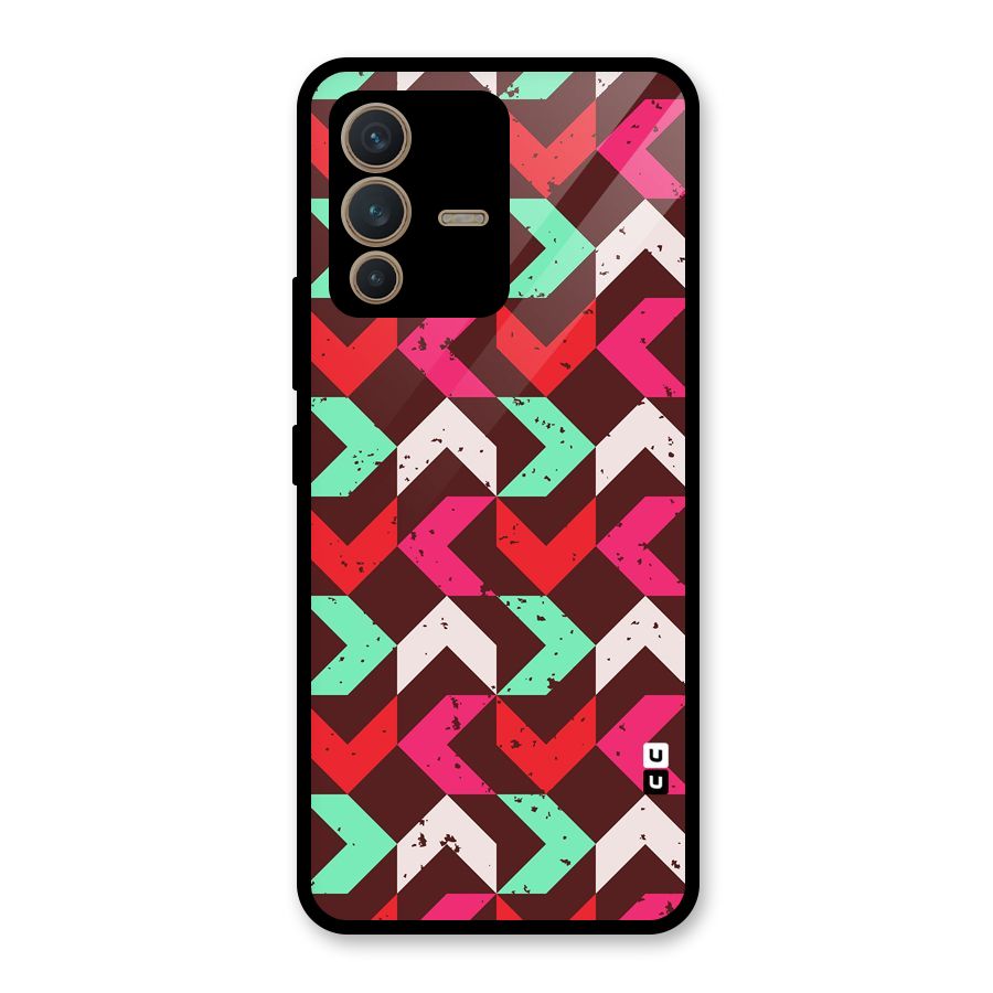 Retro Red Pink Pattern Glass Back Case for Vivo V23 5G