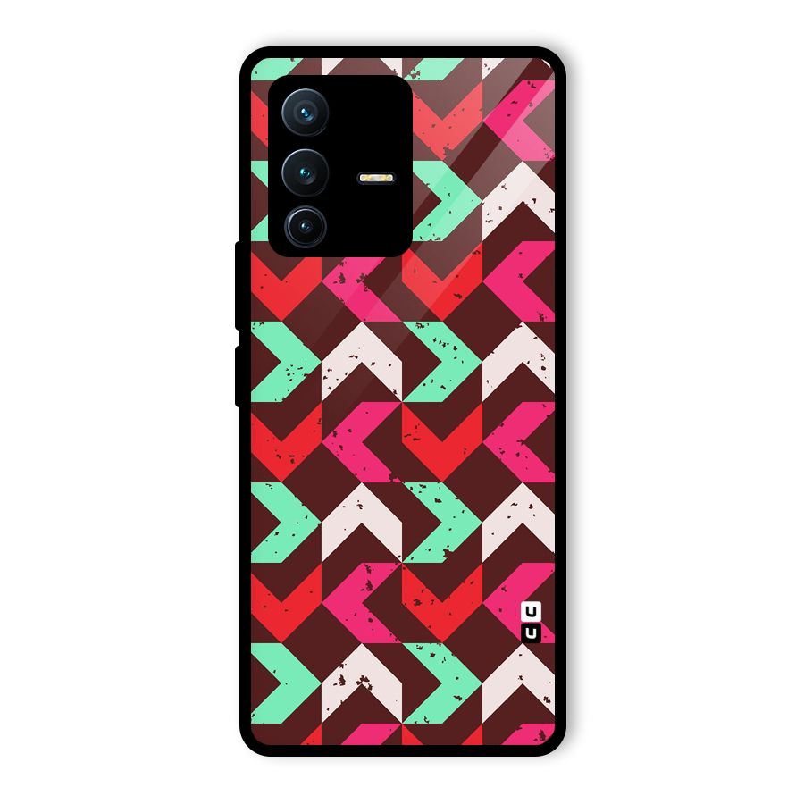 Retro Red Pink Pattern Glass Back Case for Vivo V23 Pro