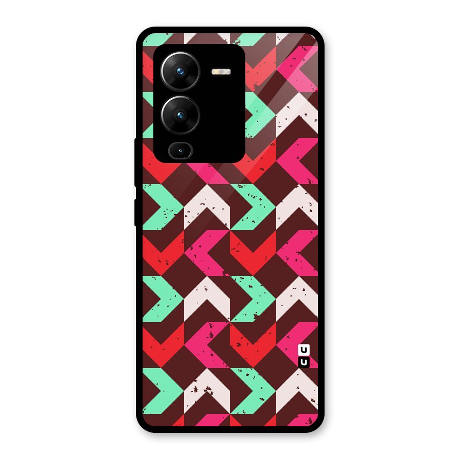 Retro Red Pink Pattern Glass Back Case for Vivo V25 Pro