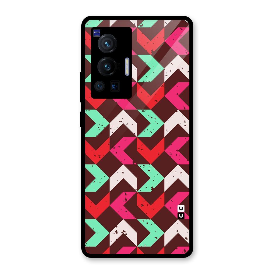 Retro Red Pink Pattern Glass Back Case for Vivo X70 Pro