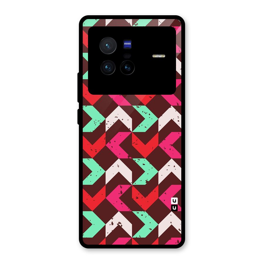 Retro Red Pink Pattern Glass Back Case for Vivo X80