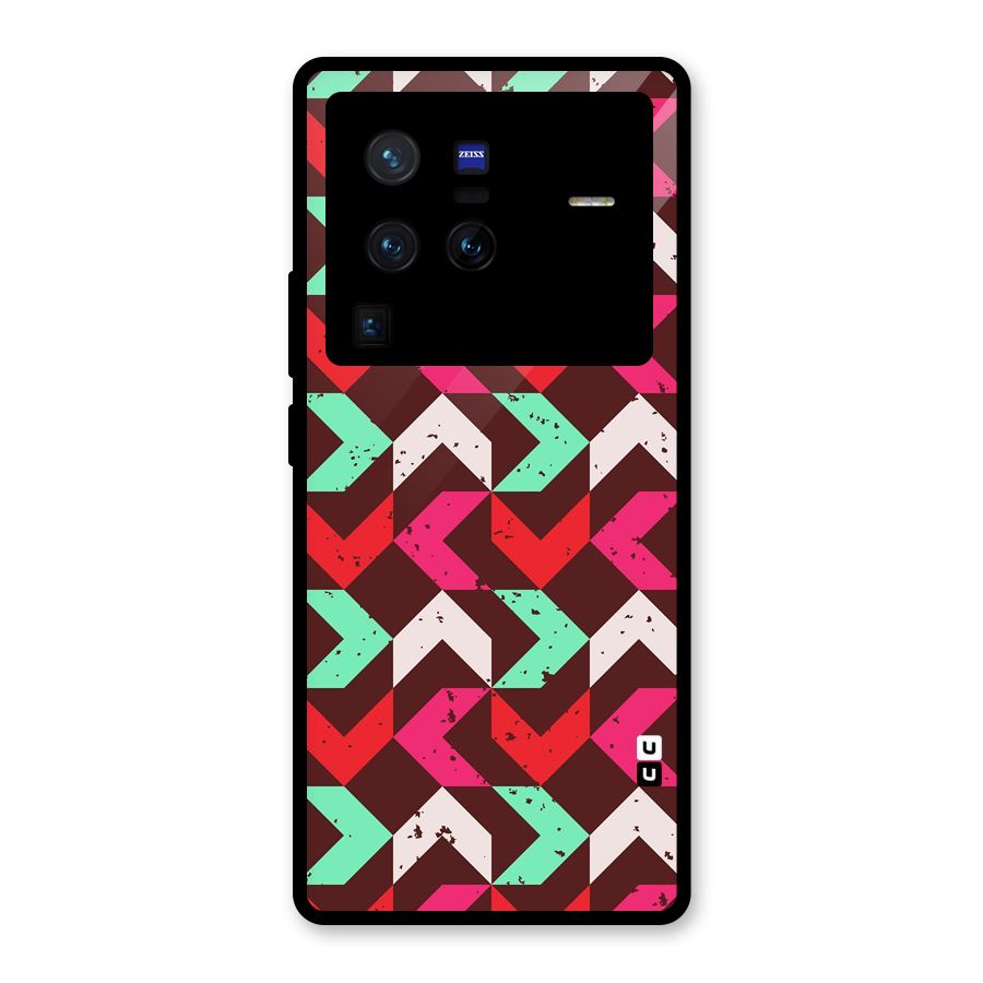 Retro Red Pink Pattern Glass Back Case for Vivo X80 Pro