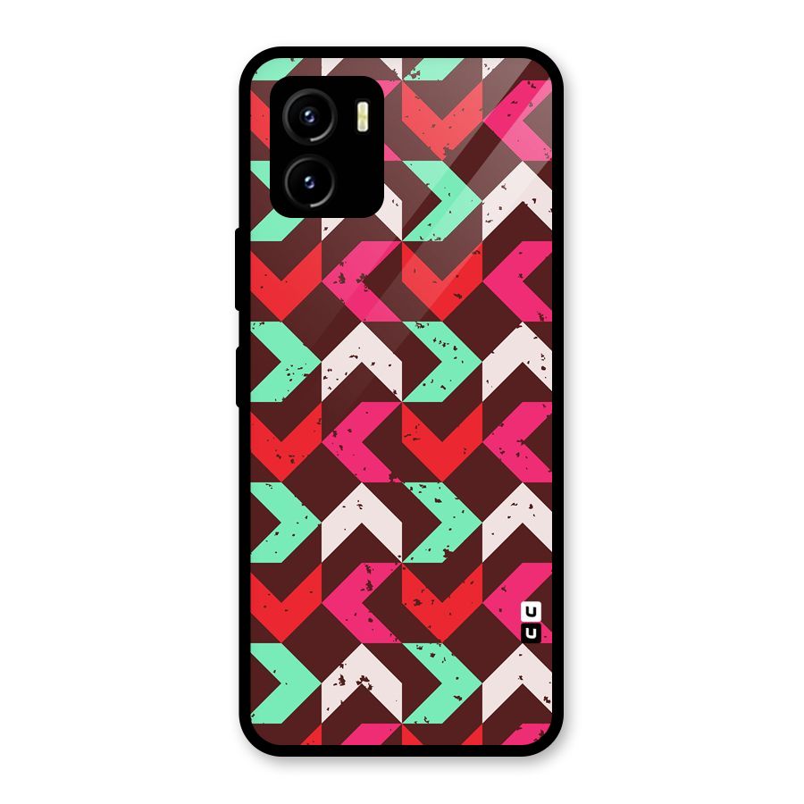 Retro Red Pink Pattern Glass Back Case for Vivo Y15s