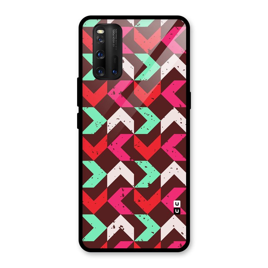 Retro Red Pink Pattern Glass Back Case for Vivo iQOO 3