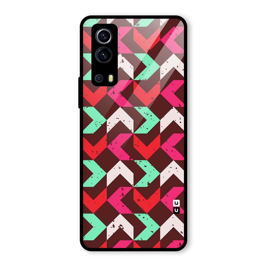 Retro Red Pink Pattern Glass Back Case for Vivo iQOO Z3