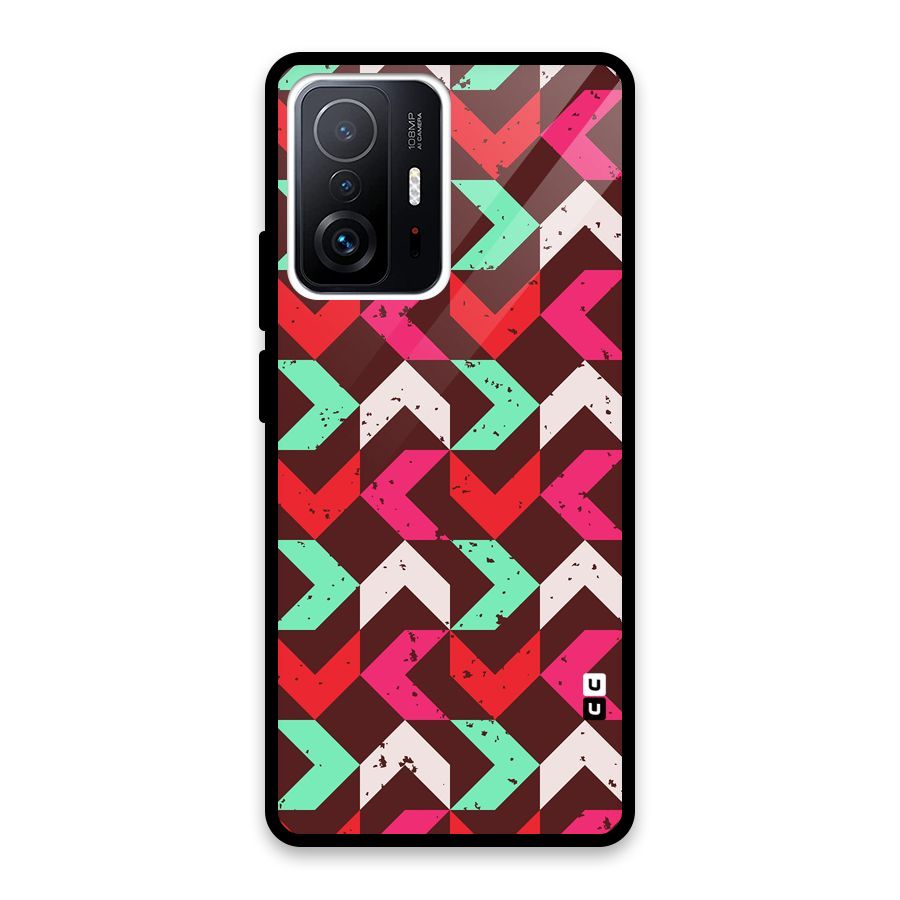 Retro Red Pink Pattern Glass Back Case for Xiaomi 11T Pro