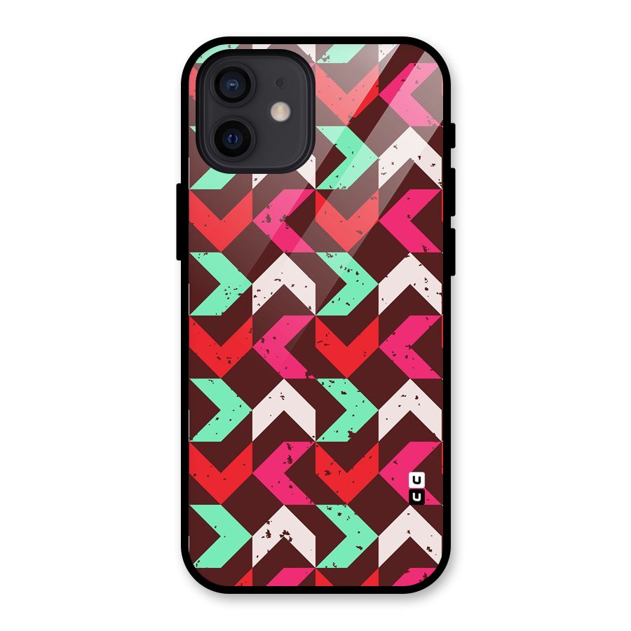 Retro Red Pink Pattern Glass Back Case for iPhone 12