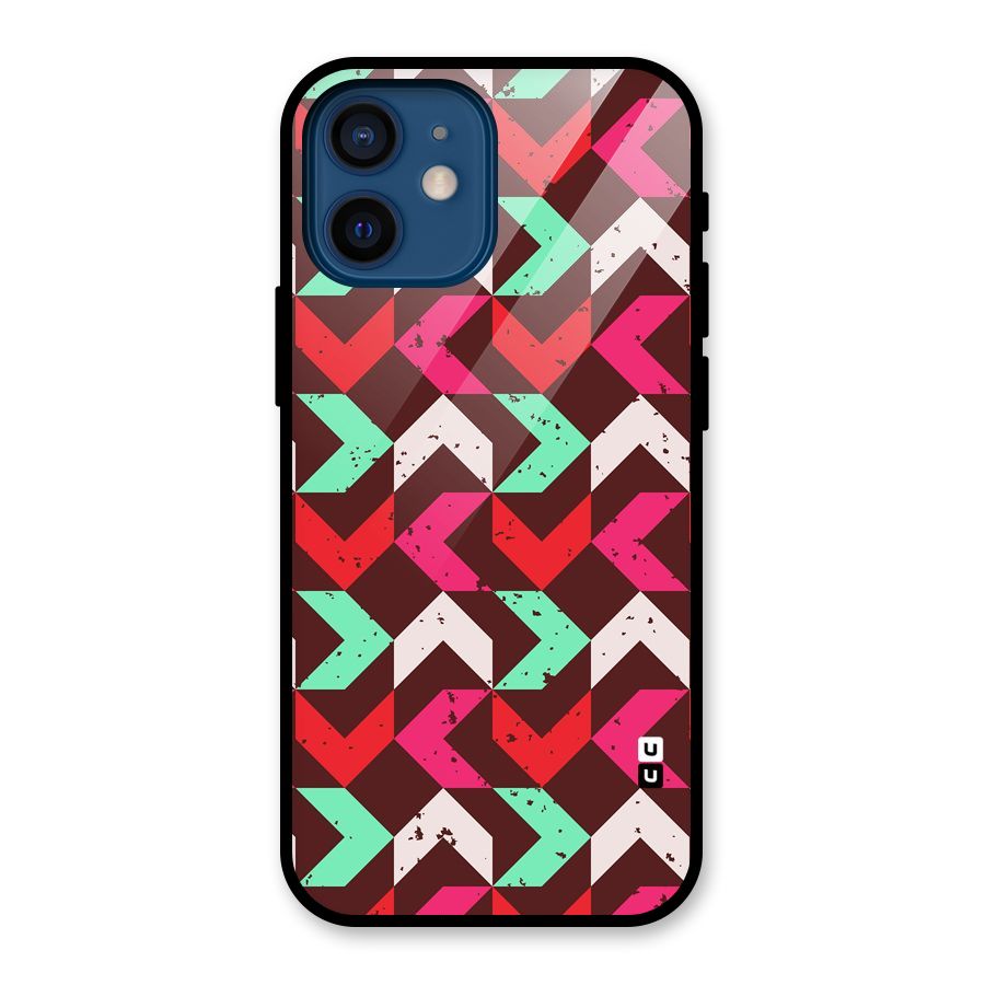 Retro Red Pink Pattern Glass Back Case for iPhone 12 Mini