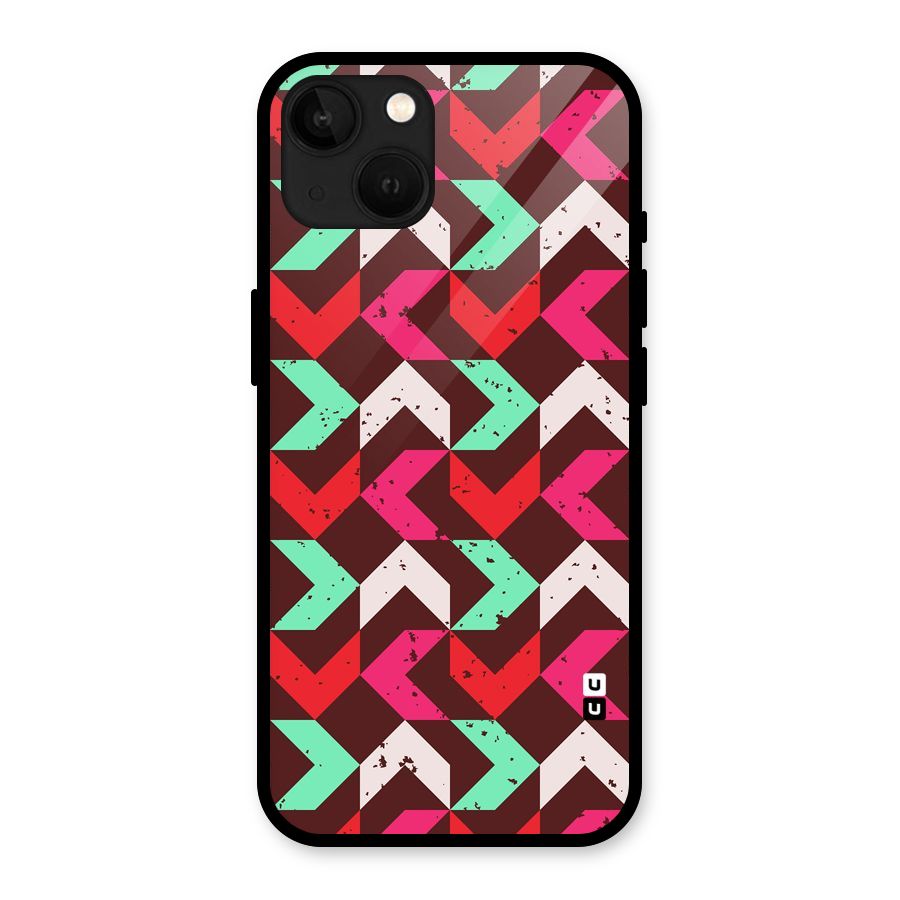 Retro Red Pink Pattern Glass Back Case for iPhone 13