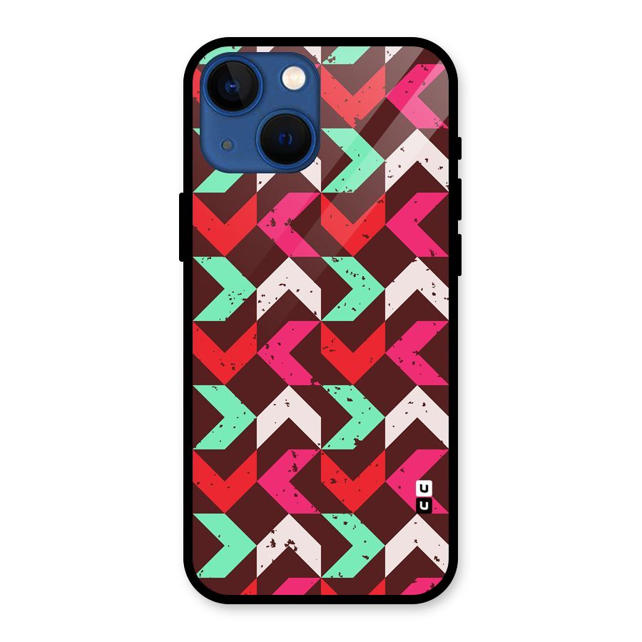 Retro Red Pink Pattern Glass Back Case for iPhone 13 Mini