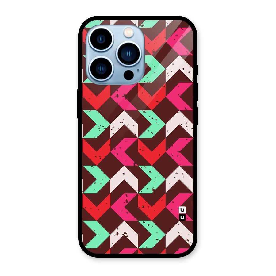 Retro Red Pink Pattern Glass Back Case for iPhone 13 Pro