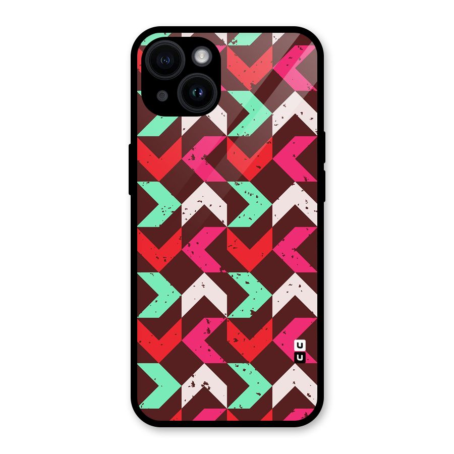 Retro Red Pink Pattern Glass Back Case for iPhone 14
