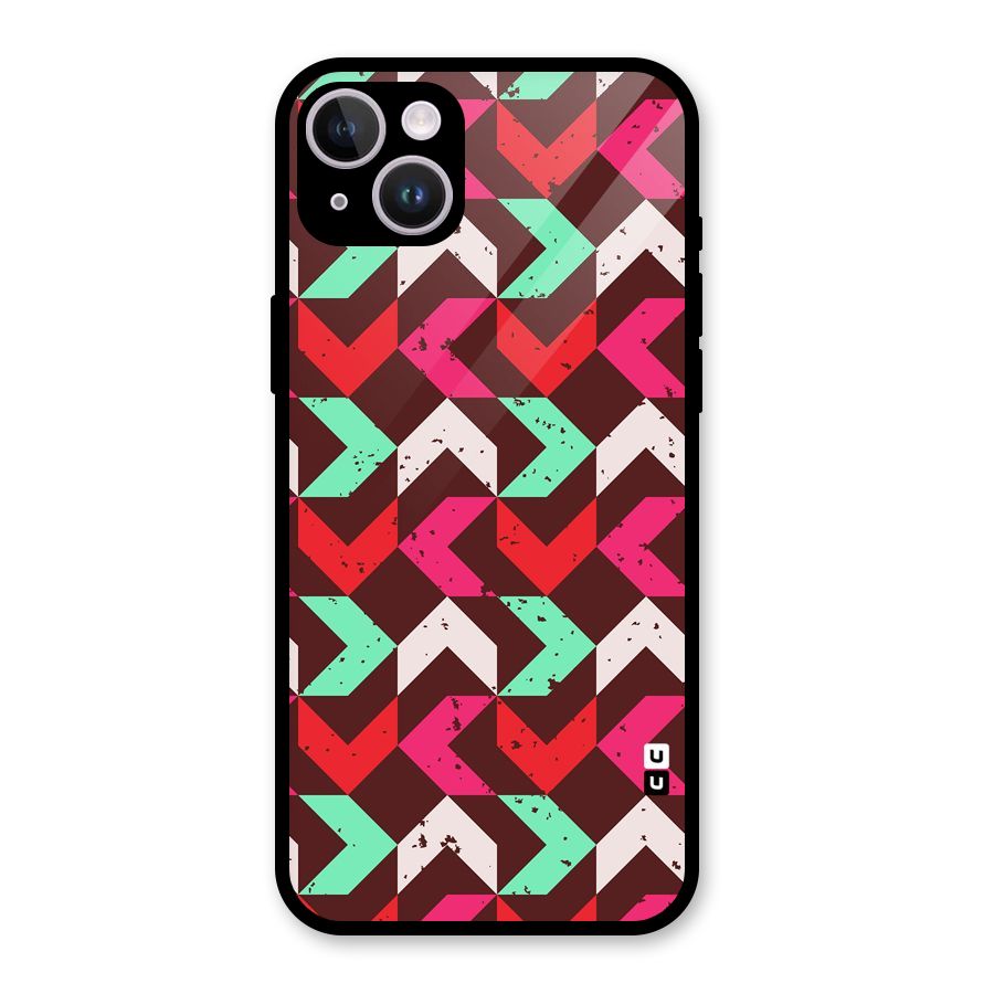 Retro Red Pink Pattern Glass Back Case for iPhone 14 Plus