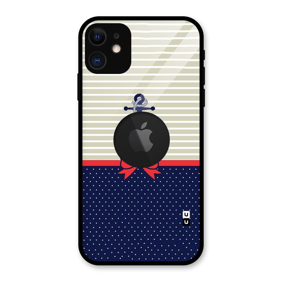 Ribbon Anchor Glass Back Case for iPhone 11 Logo Cut