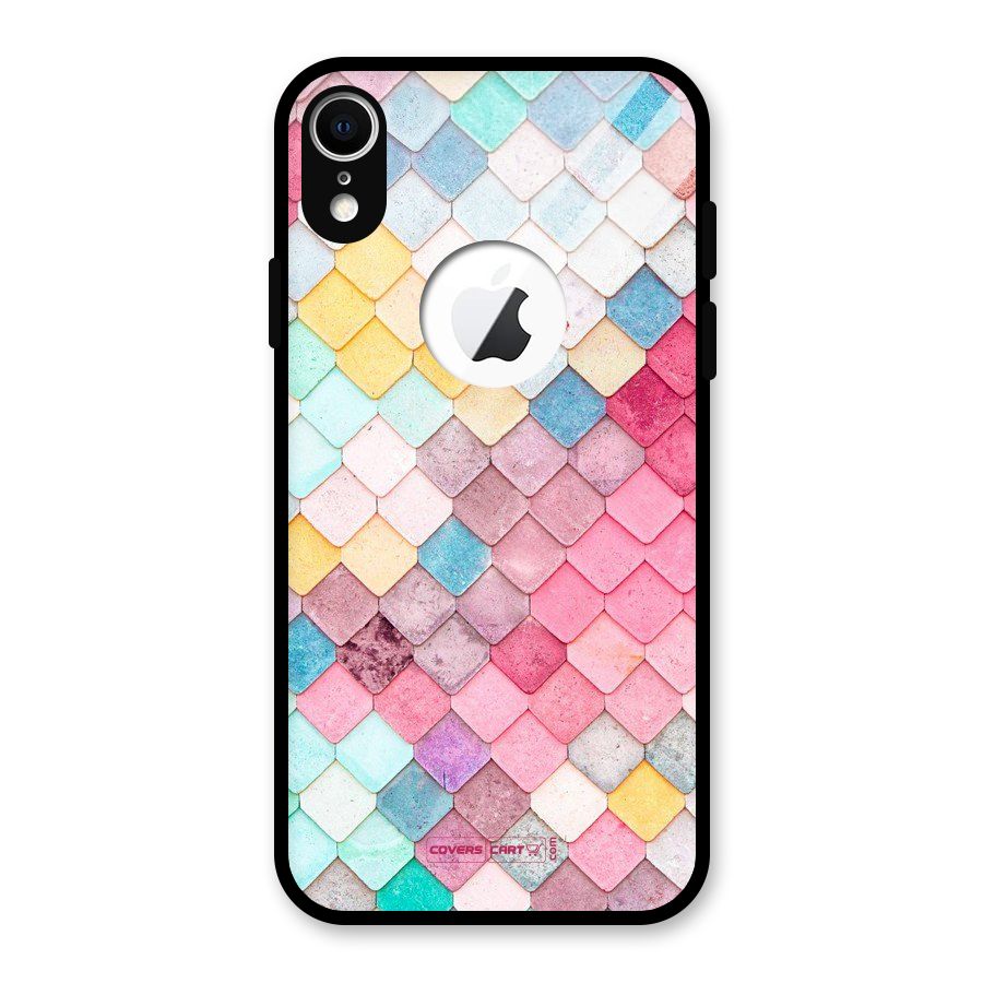 Rocks Pattern Design Glass Back Case for iPhone XR Logo Cut