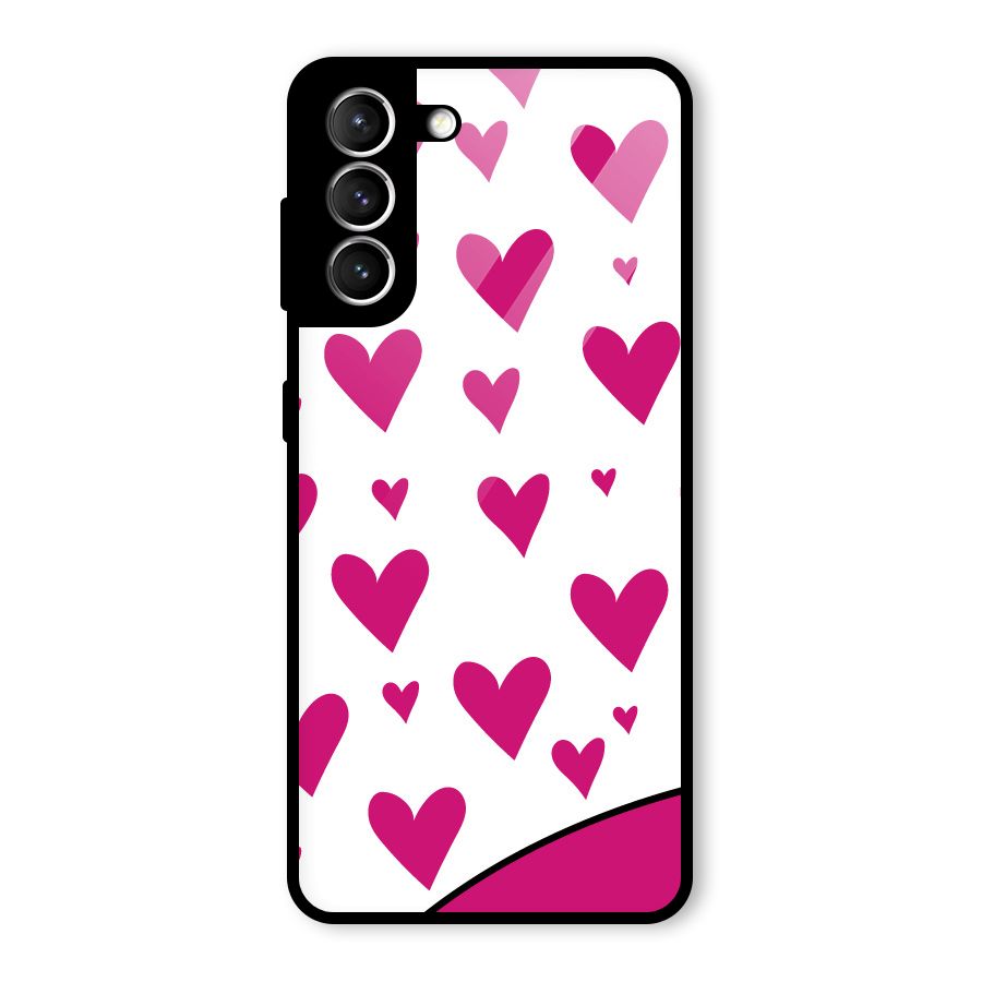 Romantic Couples with Hearts Glass Back Case for Galaxy S21 5G