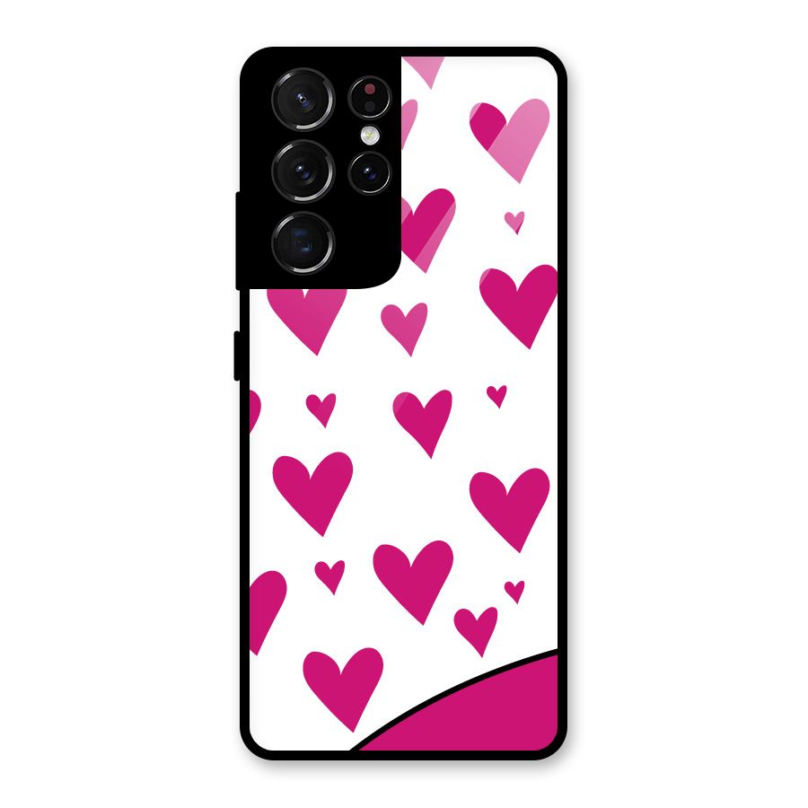 Romantic Couples with Hearts Glass Back Case for Galaxy S21 Ultra 5G