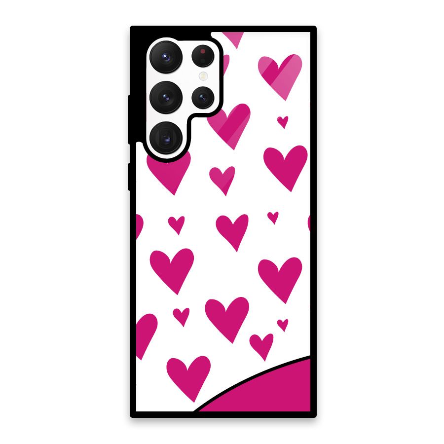 Romantic Couples with Hearts Glass Back Case for Galaxy S22 Ultra 5G