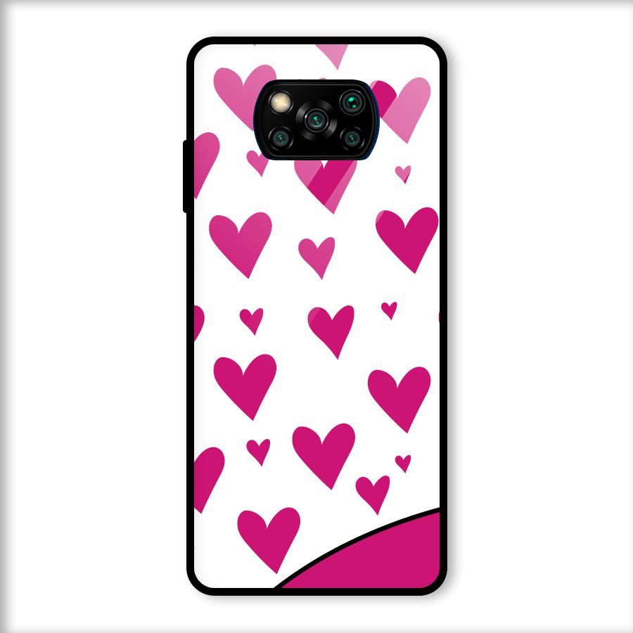 Romantic Couples with Hearts Glass Back Case for Poco X3