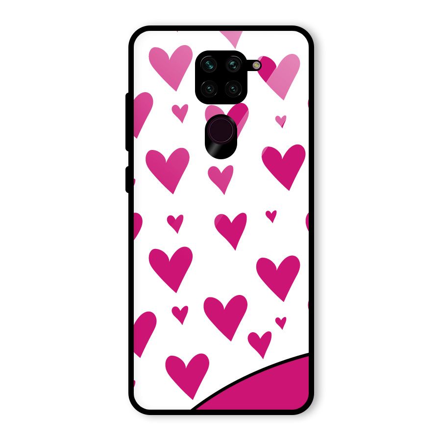 Romantic Couples with Hearts Glass Back Case for Redmi Note 9